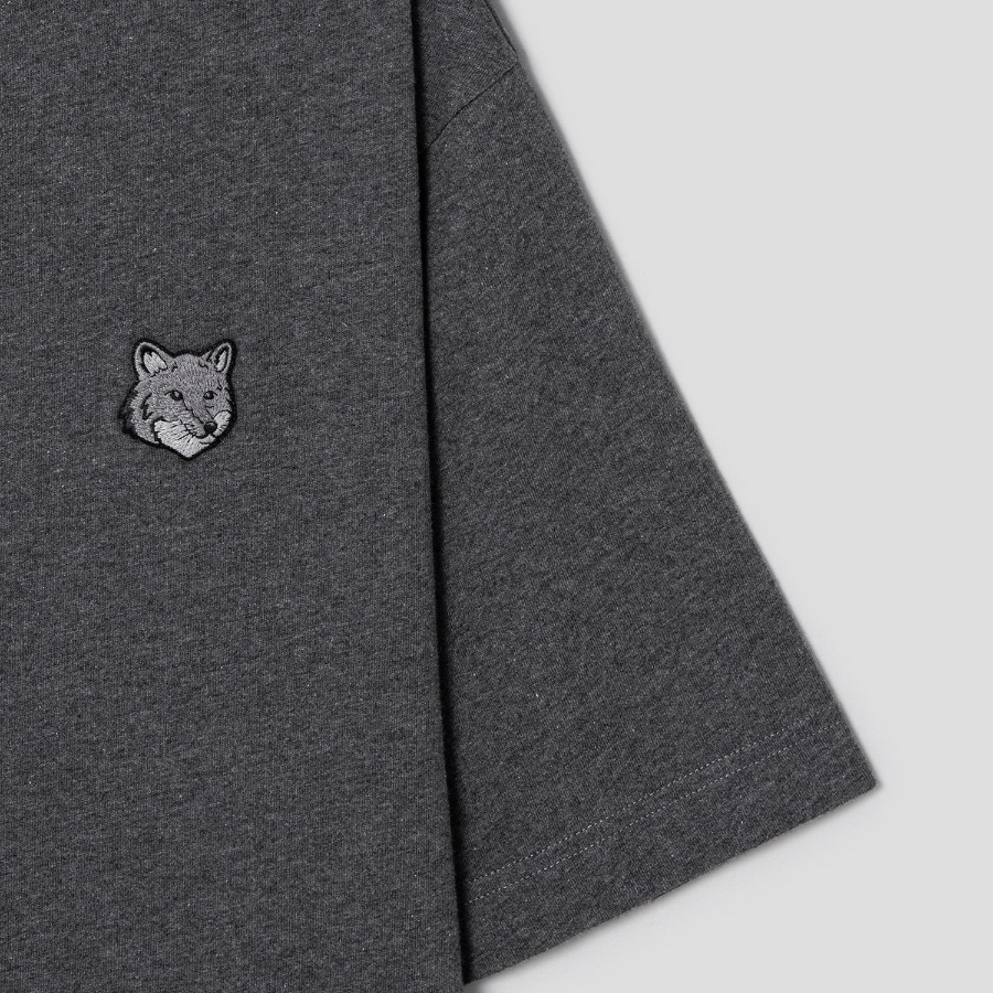 Maison Kitsune Men Bold Fox Head Patch Oversize Tee Shirt - Dark Grey Melange