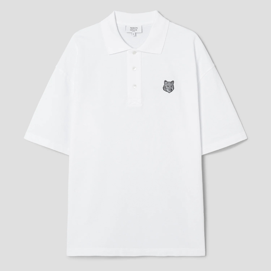 Maison Kitsune Men Bold Fox Head Patch Oversize Polo - White