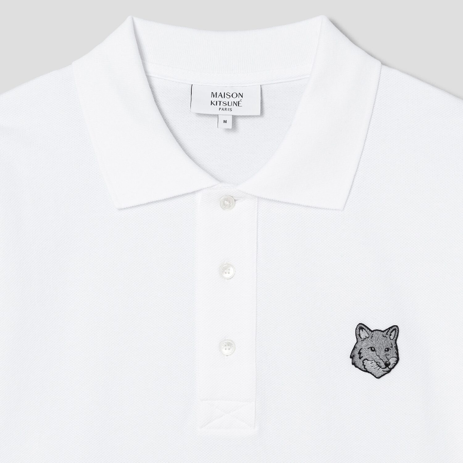 Maison Kitsune Men Bold Fox Head Patch Oversize Polo - White