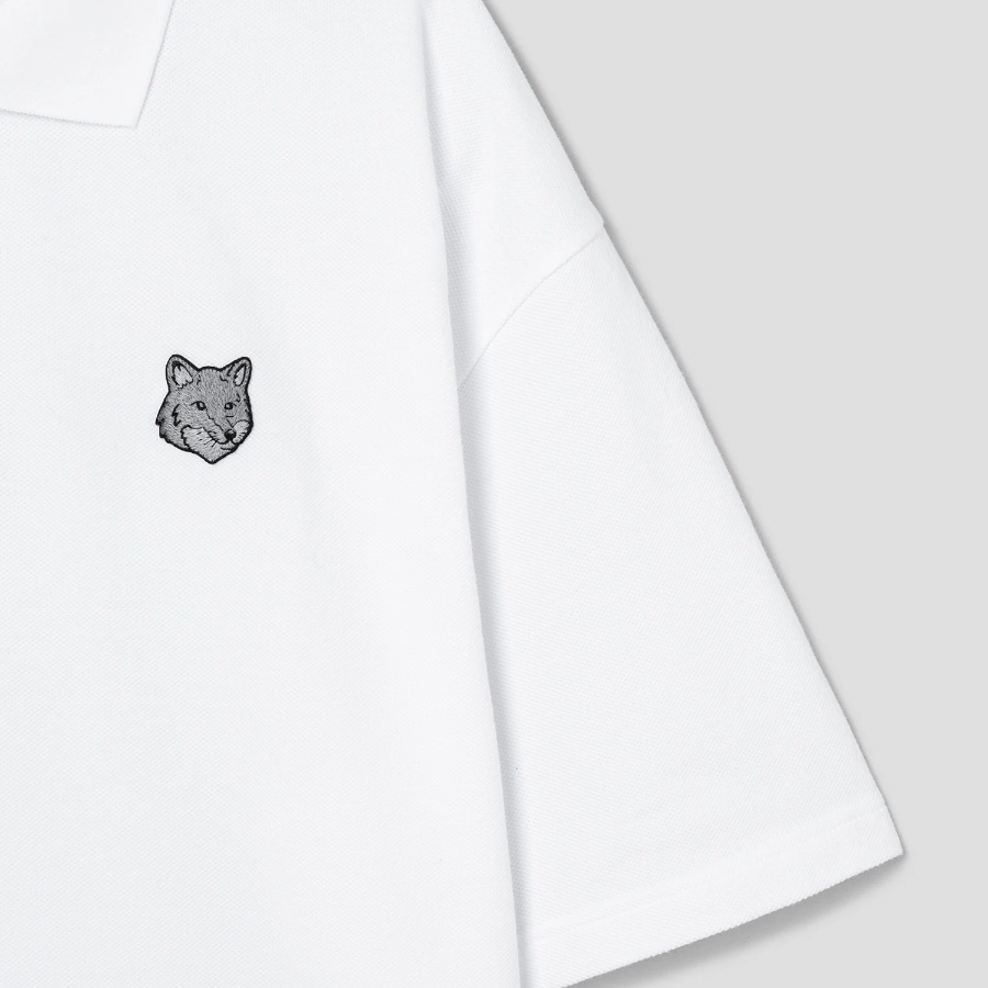 Maison Kitsune Men Bold Fox Head Patch Oversize Polo - White