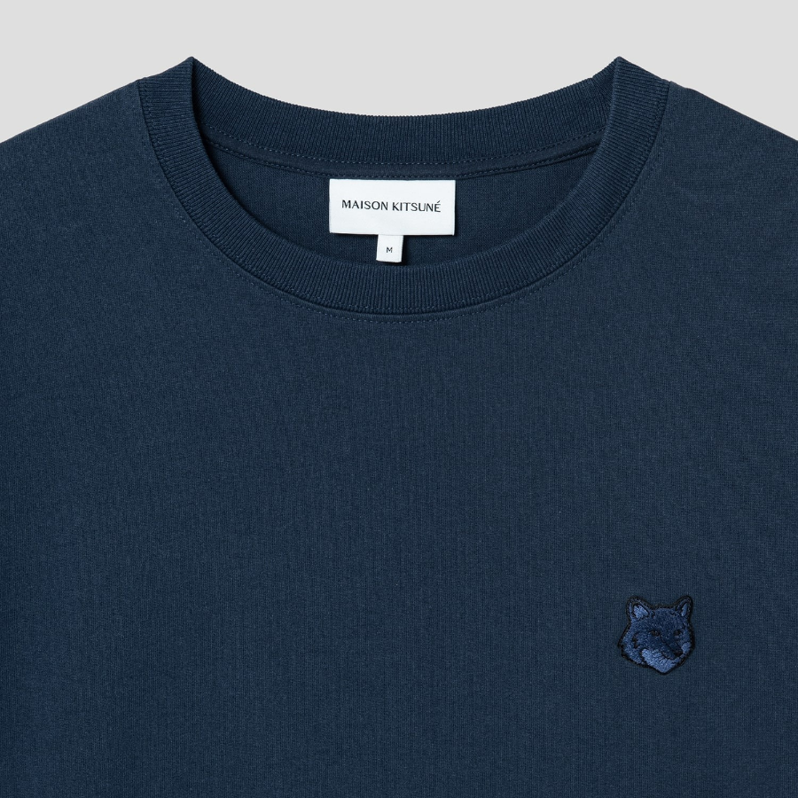 Maison Kitsune Men Tonal Fox Head Patch Comfort Tee Shirt - Ink Blue