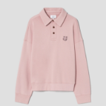 Maison Kitsune Men Bold Fox Head Fleece Oversize Polo Sweatshirt - Pink Clay