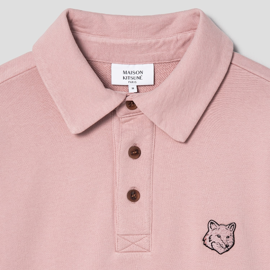 Maison Kitsune Men Bold Fox Head Fleece Oversize Polo Sweatshirt - Pink Clay