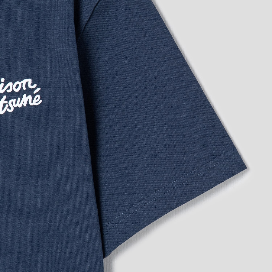 Maison Kitsune Men Maison Kitsune Handwriting Embroidered Comfort Tee-Shirt - Ink Blue