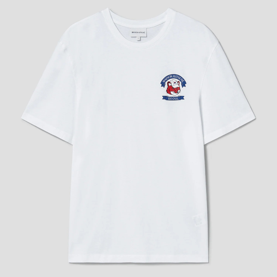 Maison Kitsune Unisex Korean Fox Printed Regular Tee-Shirt - White