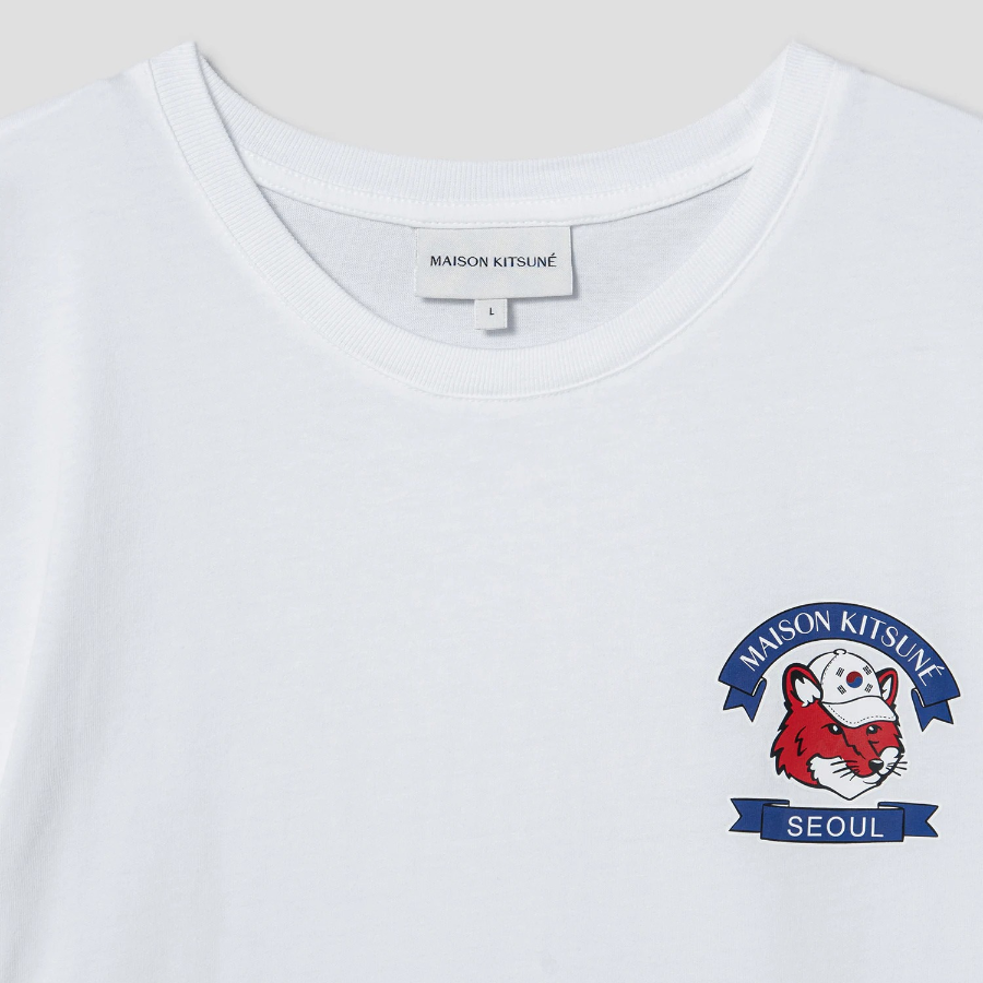 Maison Kitsune Unisex Korean Fox Printed Regular Tee-Shirt - White