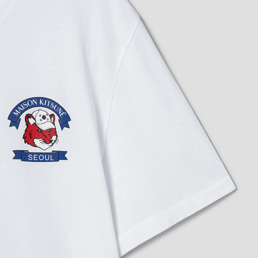 Maison Kitsune Unisex Korean Fox Printed Regular Tee-Shirt - White