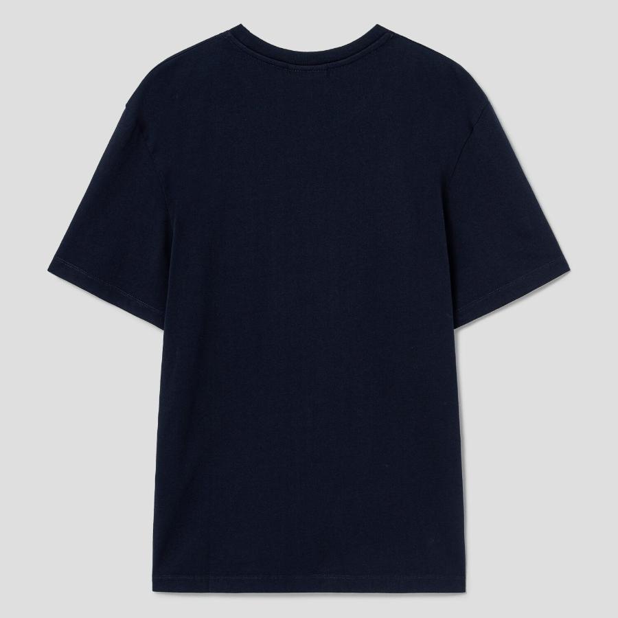 Maison Kitsune Unisex Korean Fox Printed Regular Tee-Shirt - Navy