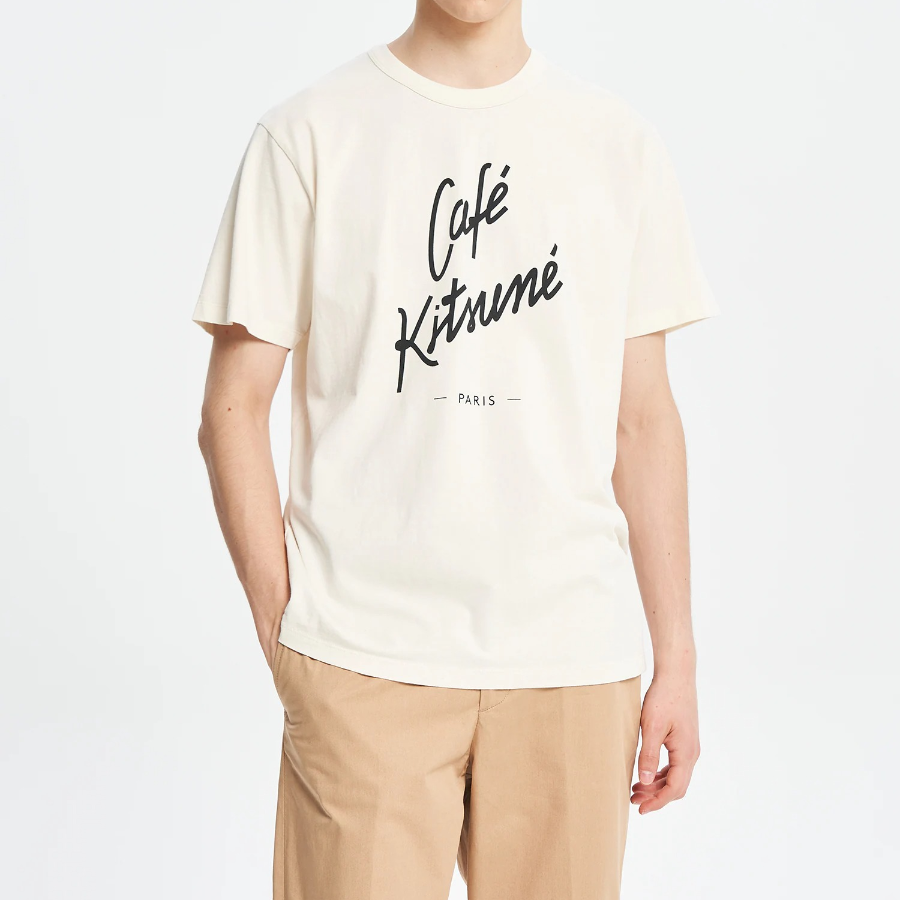 Maison Kitsune Unisex Cafe Kitsune Classic Tee-Shirt - Latte