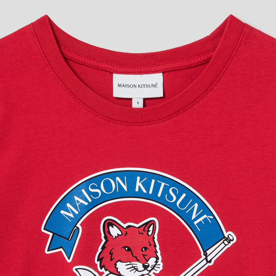 Maison Kitsune Unisex Korean Fox Printed Regular Tee-Shirt - Plum Red