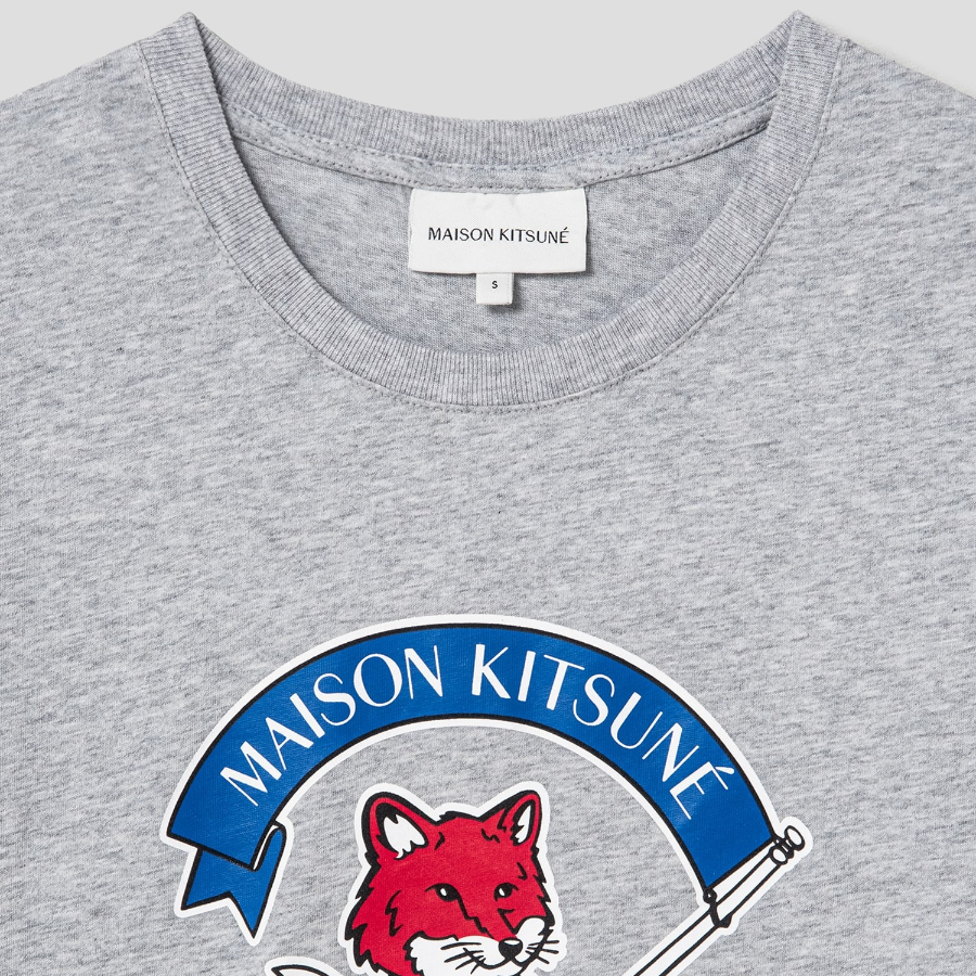 Maison Kitsune Unisex Korean Fox Printed Regular Tee-Shirt - Light Grey Melange