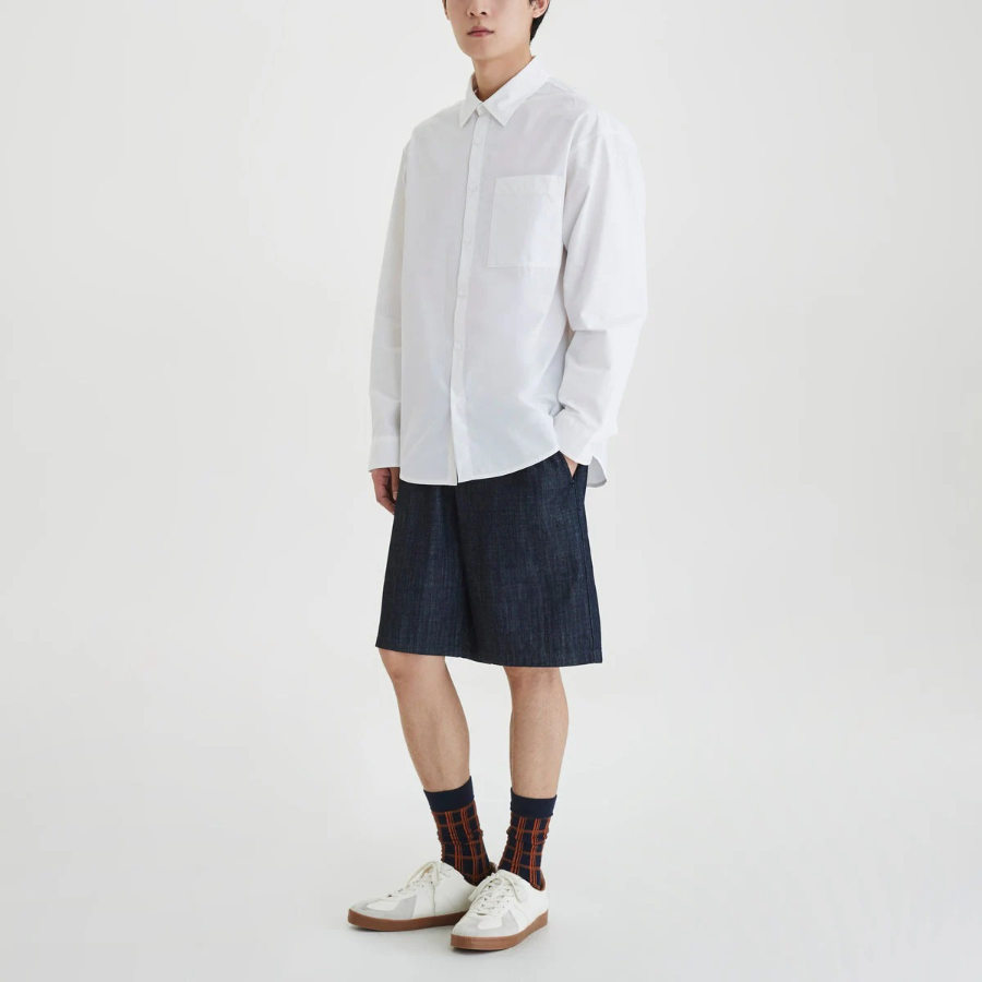 JAJU Men’s Structured Textured Loose Fit Shirt – White