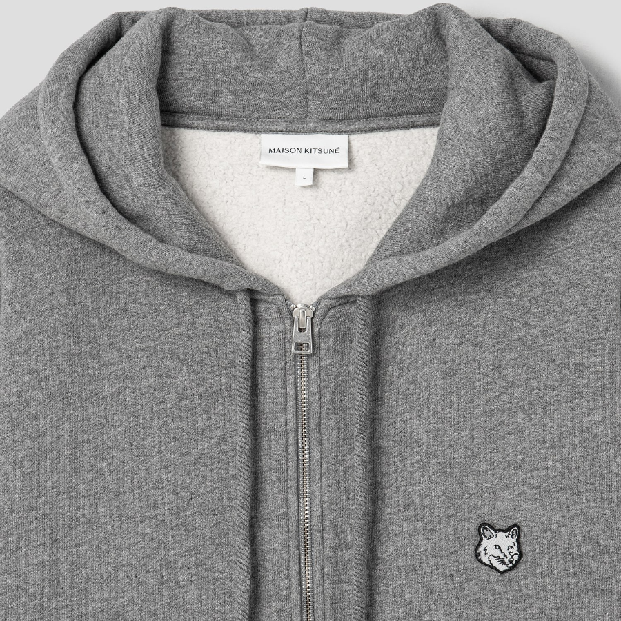 Maison Kitsune Men Bold Fox Head Patch Comfort Zipped Hoodie - Medium Grey Melange