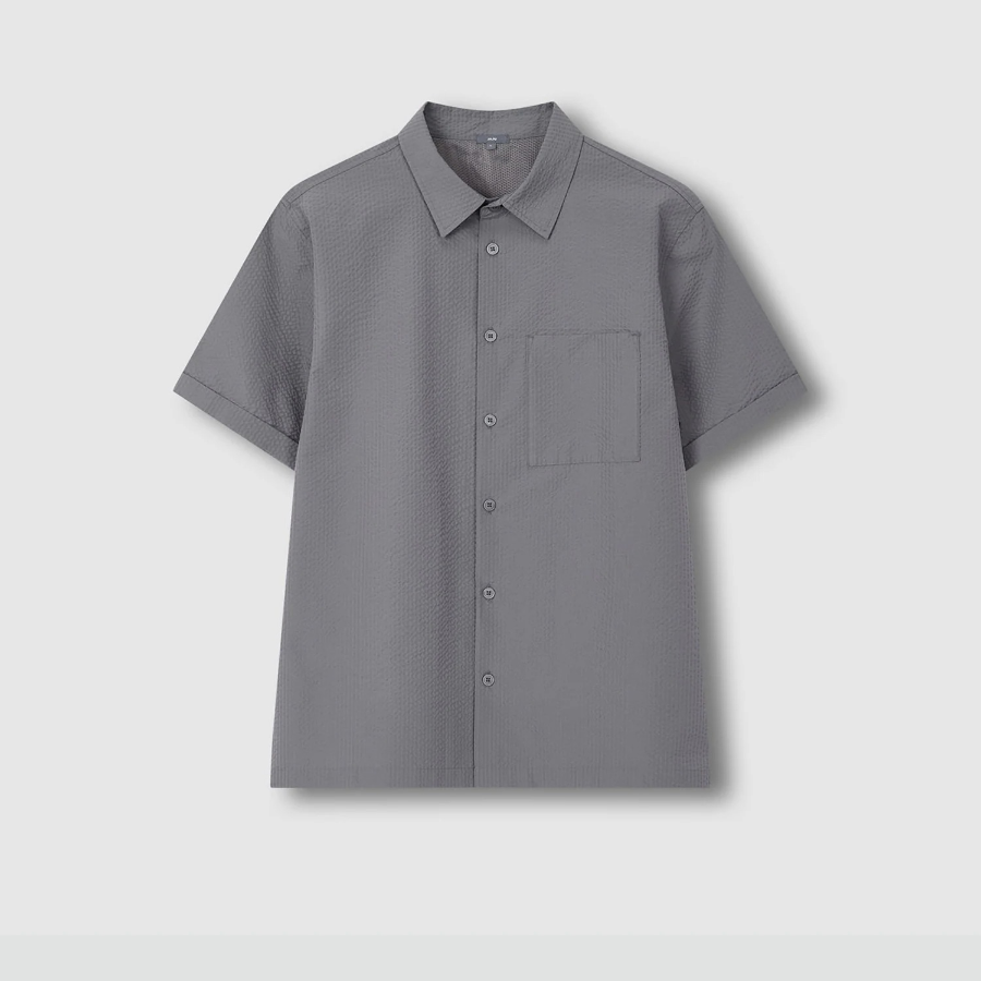 JAJU Men’s Seersucker Short Sleeve Shirt – Grey