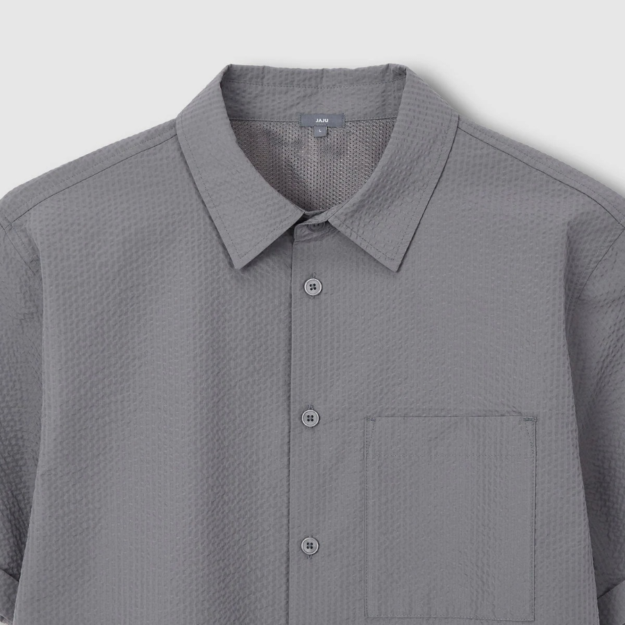 JAJU Men’s Seersucker Short Sleeve Shirt – Grey