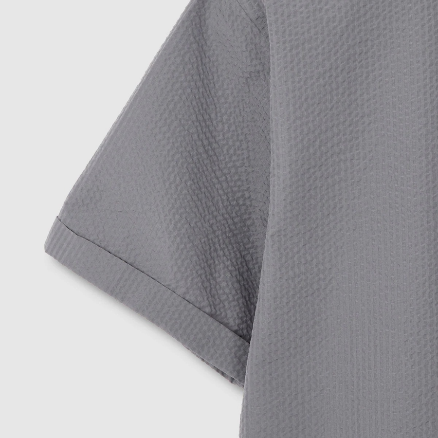 JAJU Men’s Seersucker Short Sleeve Shirt – Grey