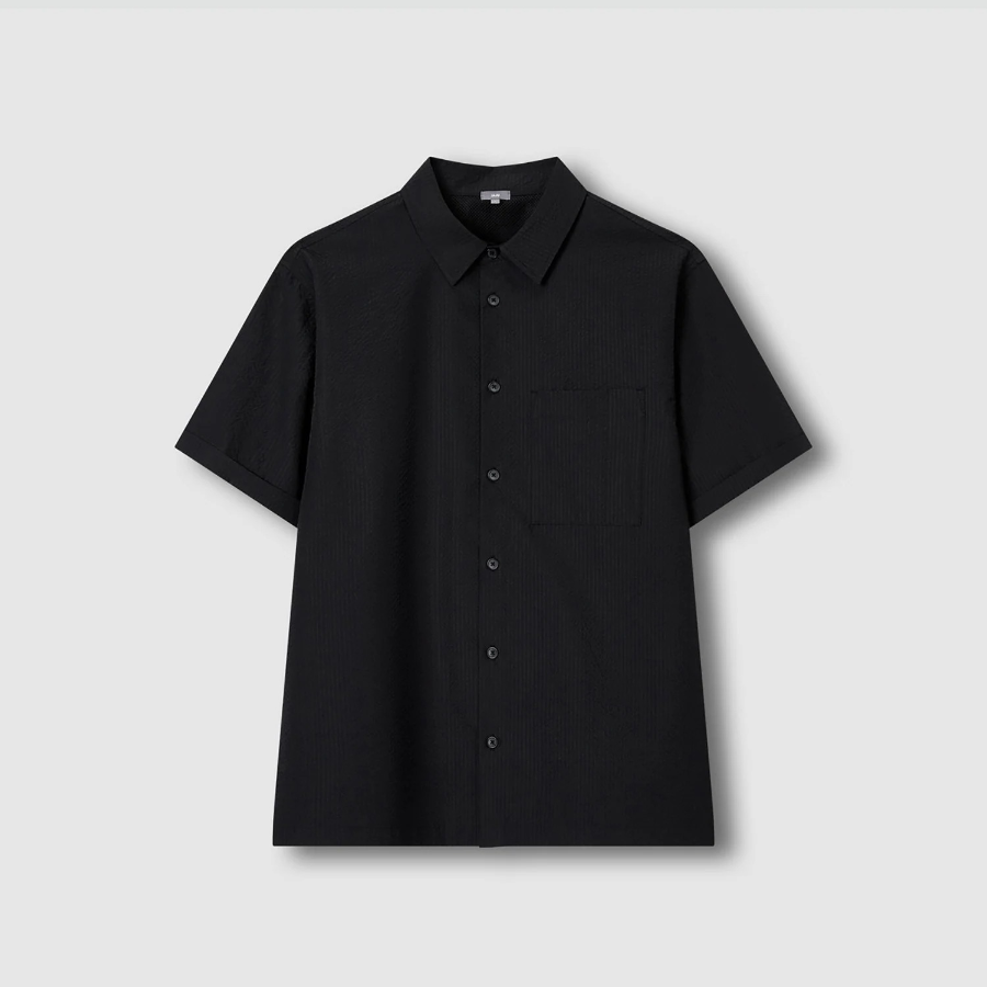 JAJU Men’s Seersucker Short Sleeve Shirt – Black