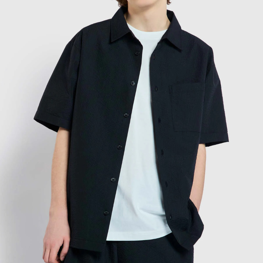 JAJU Men’s Seersucker Short Sleeve Shirt – Black