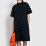 JAJU Men’s Seersucker Short Sleeve Shirt – Black