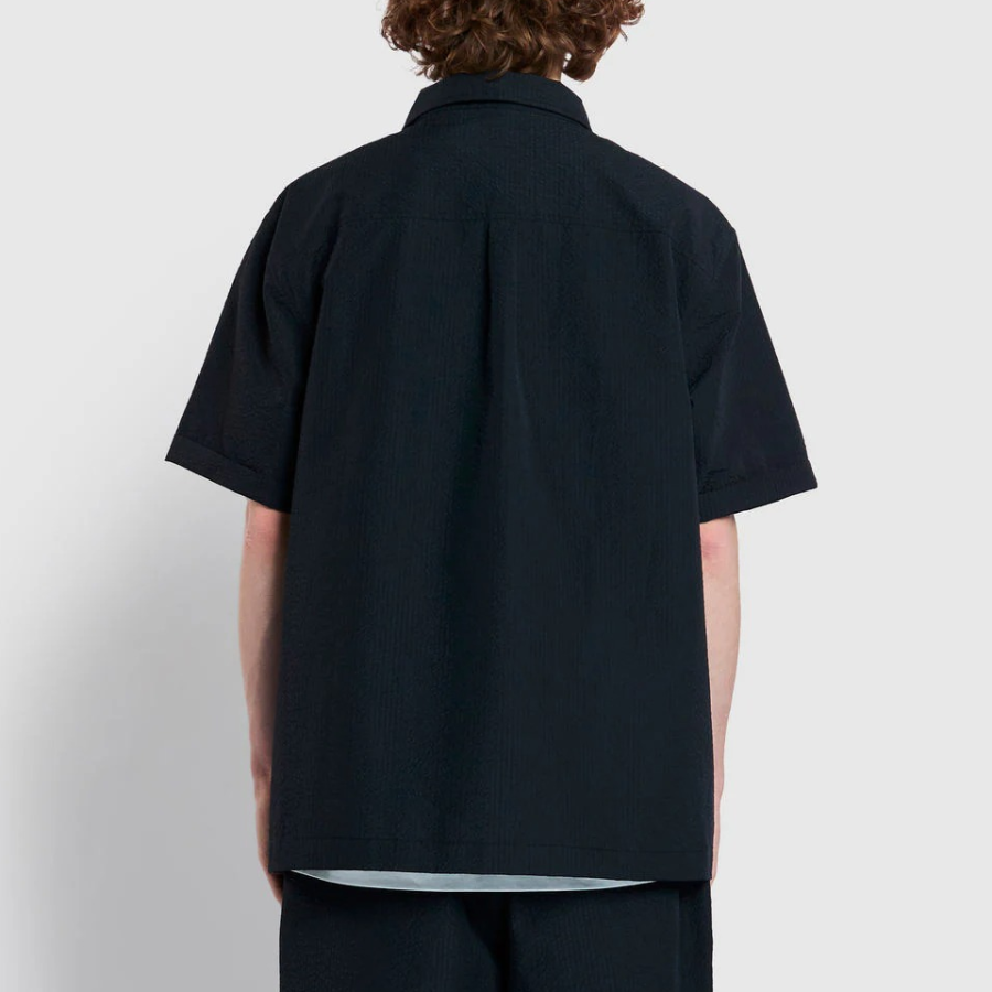 JAJU Men’s Seersucker Short Sleeve Shirt – Black