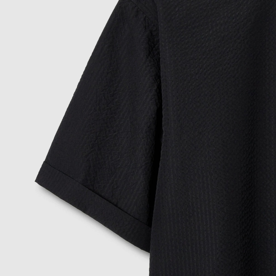 JAJU Men’s Seersucker Short Sleeve Shirt – Black
