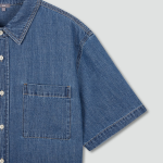 JAJU Men’s Chambray Denim Short Sleeve Shirt – Blue