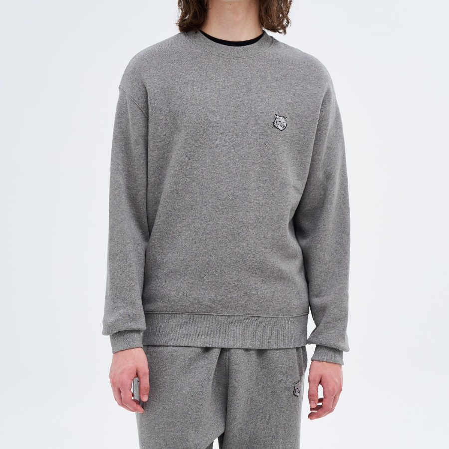 Maison Kitsune Men Tonal Fox Head Patch Comfort Sweatshirt - Medium Grey Melange