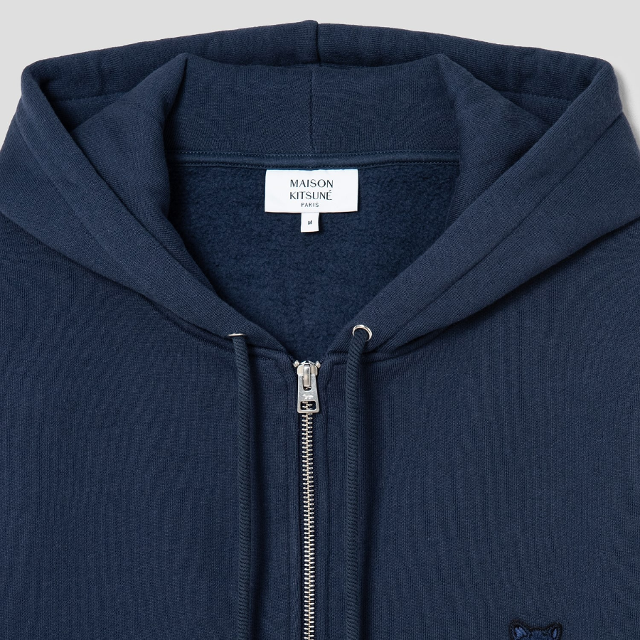 Maison Kitsune Men Tonal Fox Head Patch Comfort Zipped Hoodie - Ink Blue