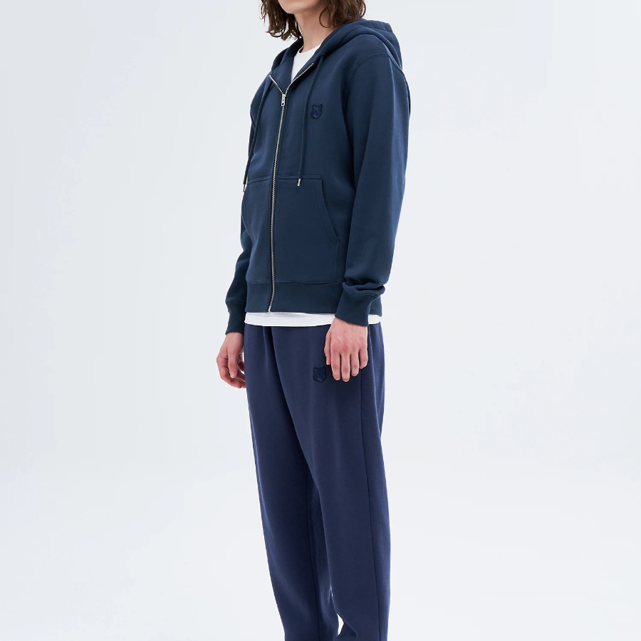 Maison Kitsune Men Tonal Fox Head Patch Comfort Zipped Hoodie - Ink Blue