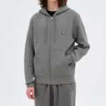 Maison Kitsune Men Tonal Fox Head Patch Comfort Zipped Hoodie - Medium Grey Melange