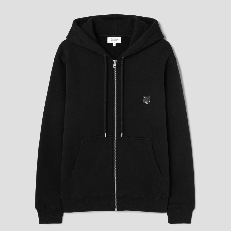 Maison Kitsune Men Tonal Fox Head Patch Comfort Zipped Hoodie - Black