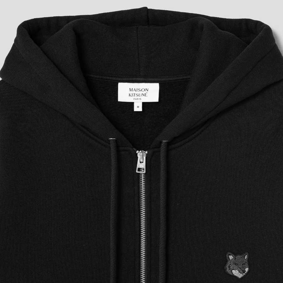 Maison Kitsune Men Tonal Fox Head Patch Comfort Zipped Hoodie - Black