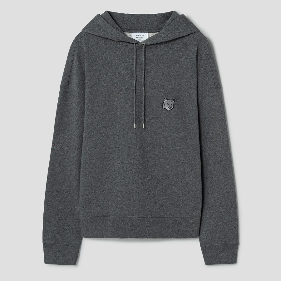 Maison Kitsune Men Tonal Fox Head Patch Oversize Hoodie - Dark Grey Melange