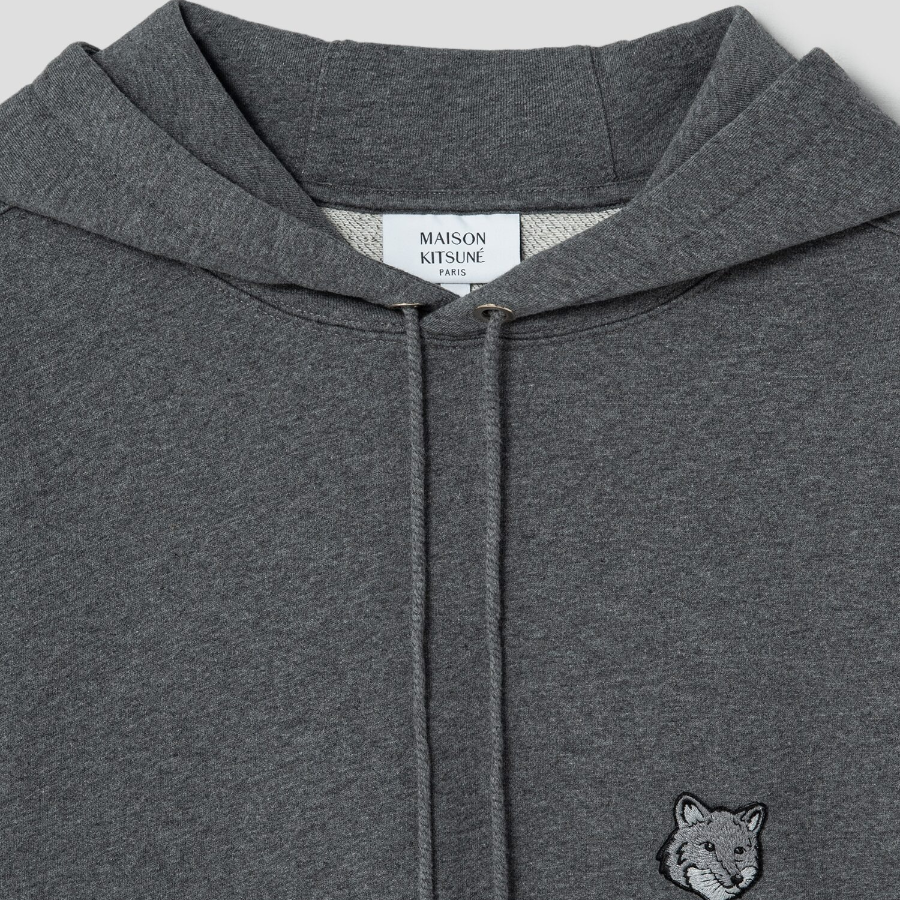 Maison Kitsune Men Tonal Fox Head Patch Oversize Hoodie - Dark Grey Melange