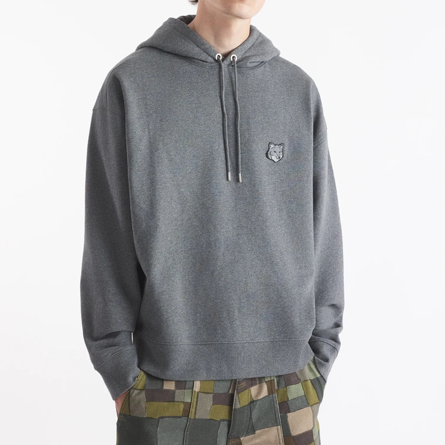 Maison Kitsune Men Tonal Fox Head Patch Oversize Hoodie - Dark Grey Melange