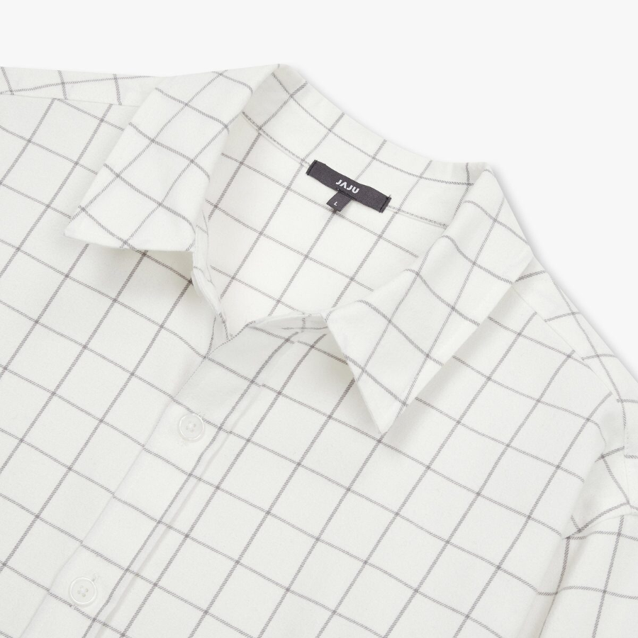 JAJU Unisex Checked Long Sleeve Shirt – Ivory
