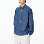 JAJU Men’s Loose Fit Chambray Denim Shirt – Blue