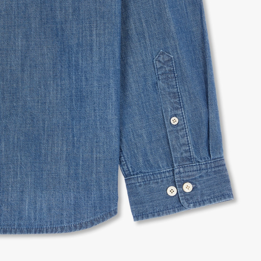 JAJU Men’s Loose Fit Chambray Denim Shirt – Blue