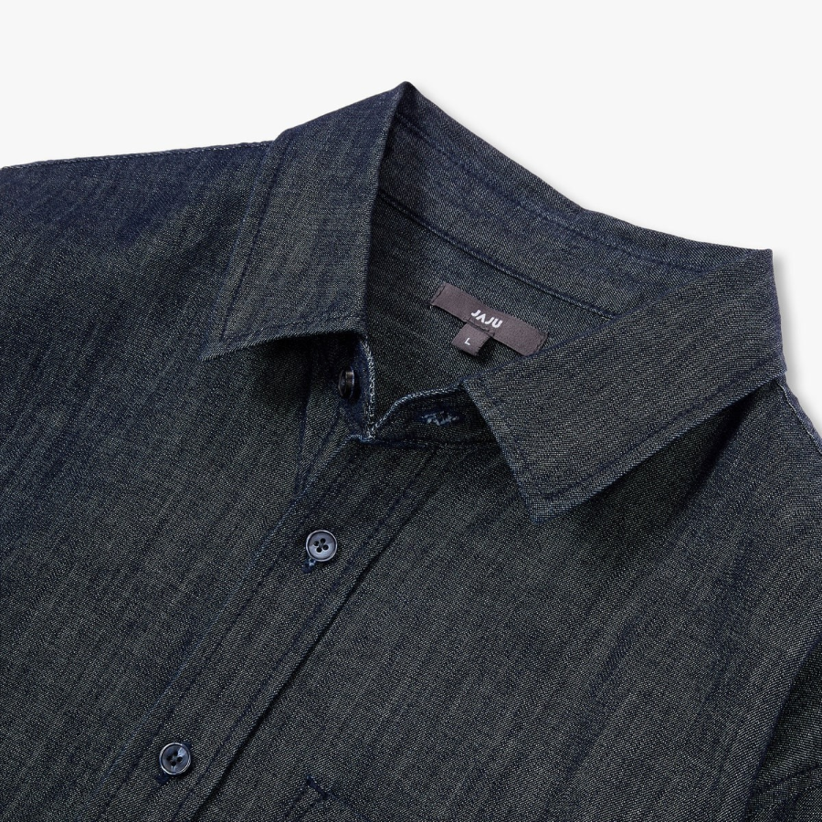 JAJU Men’s Loose Fit Chambray Denim Shirt – Navy