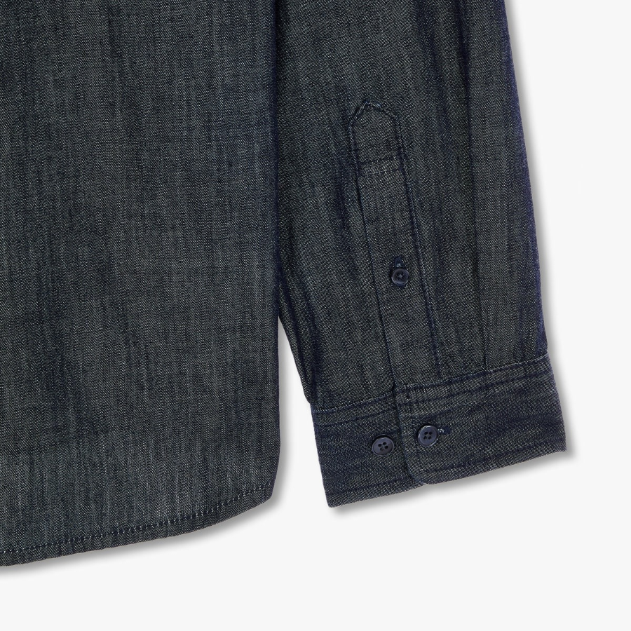 JAJU Men’s Loose Fit Chambray Denim Shirt – Navy