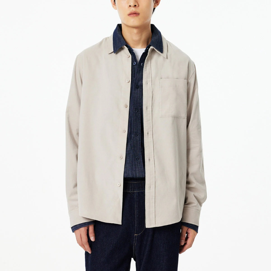 JAJU Men’s Loose Fit Corduroy Shirt – Beige