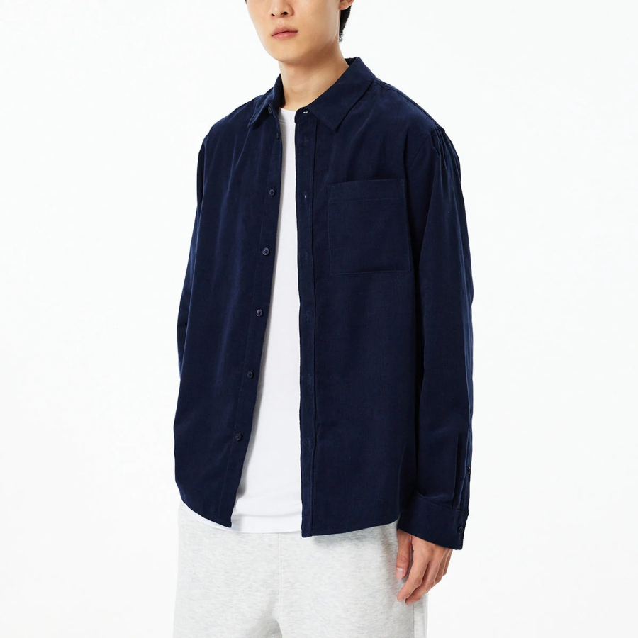 JAJU Men’s Loose Fit Corduroy Shirt – Navy