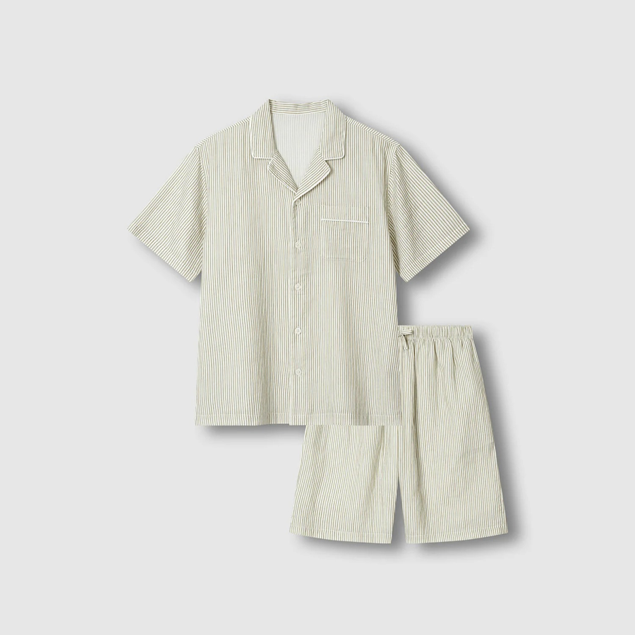 JAJU Summer Double Cotton 5-Piece Pajama Set – Light Khaki