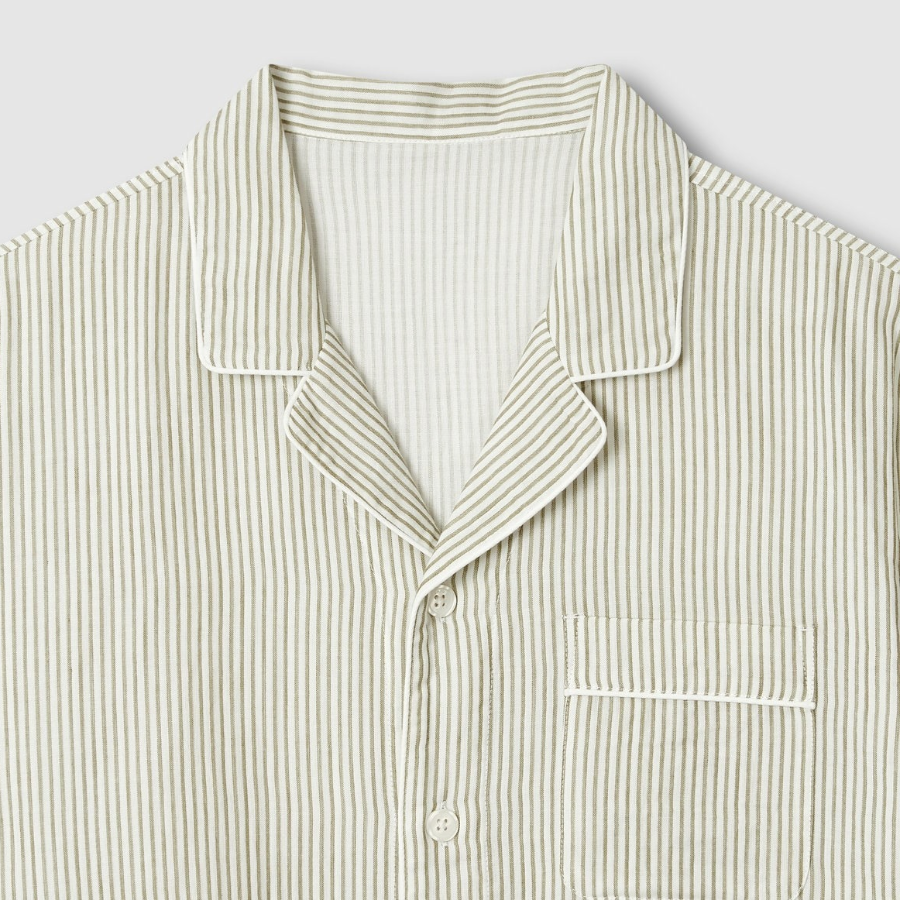 JAJU Summer Double Cotton 5-Piece Pajama Set – Light Khaki