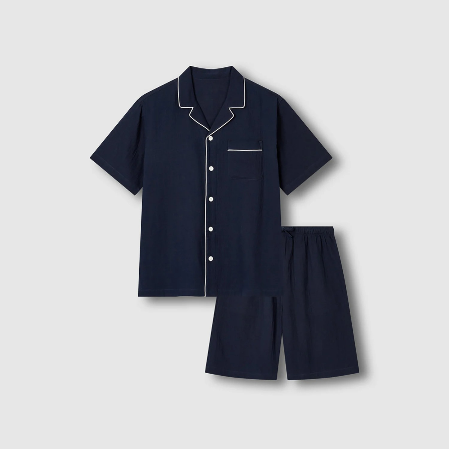 JAJU Summer Double Cotton 5-Piece Pajama Set – Navy
