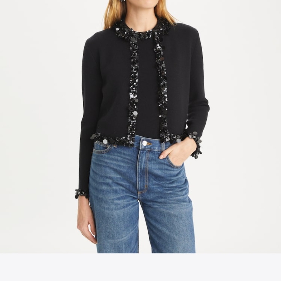 TORY BURCH Kendra Wool And Sequin Jacket – Black