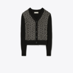 TORY BURCH Silk-Front Wool Cardigan – Black