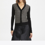 TORY BURCH Silk-Front Wool Cardigan – Black