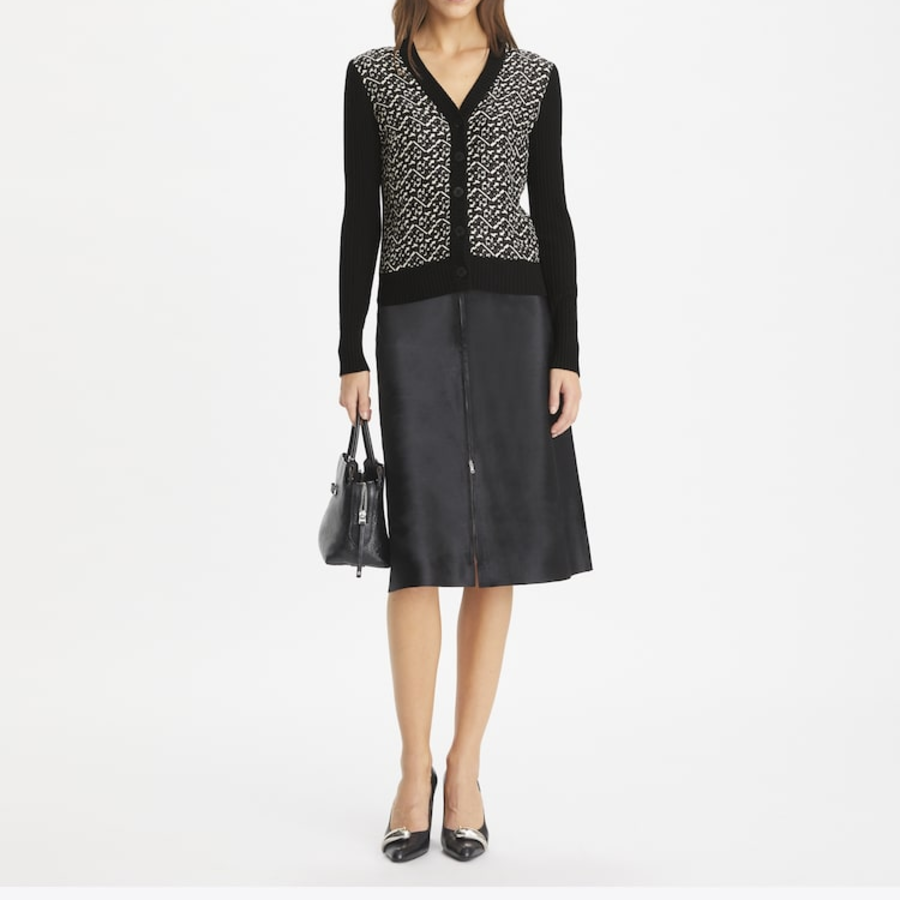 TORY BURCH Silk-Front Wool Cardigan – Black