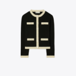 TORY BURCH Kendra Chunky Wool Trim Cardigan – Black